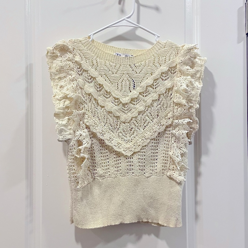 Zara Pointelle Sweater Tank Ruffle